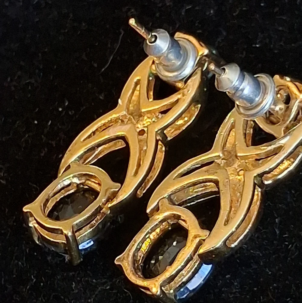 Vintage Gold Vermeil XOX Design Earrings With Sapphires And Diamond Accents